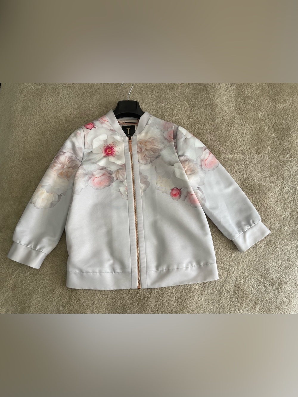Ted Baker London Floral Bomber Jacket in White and Pink